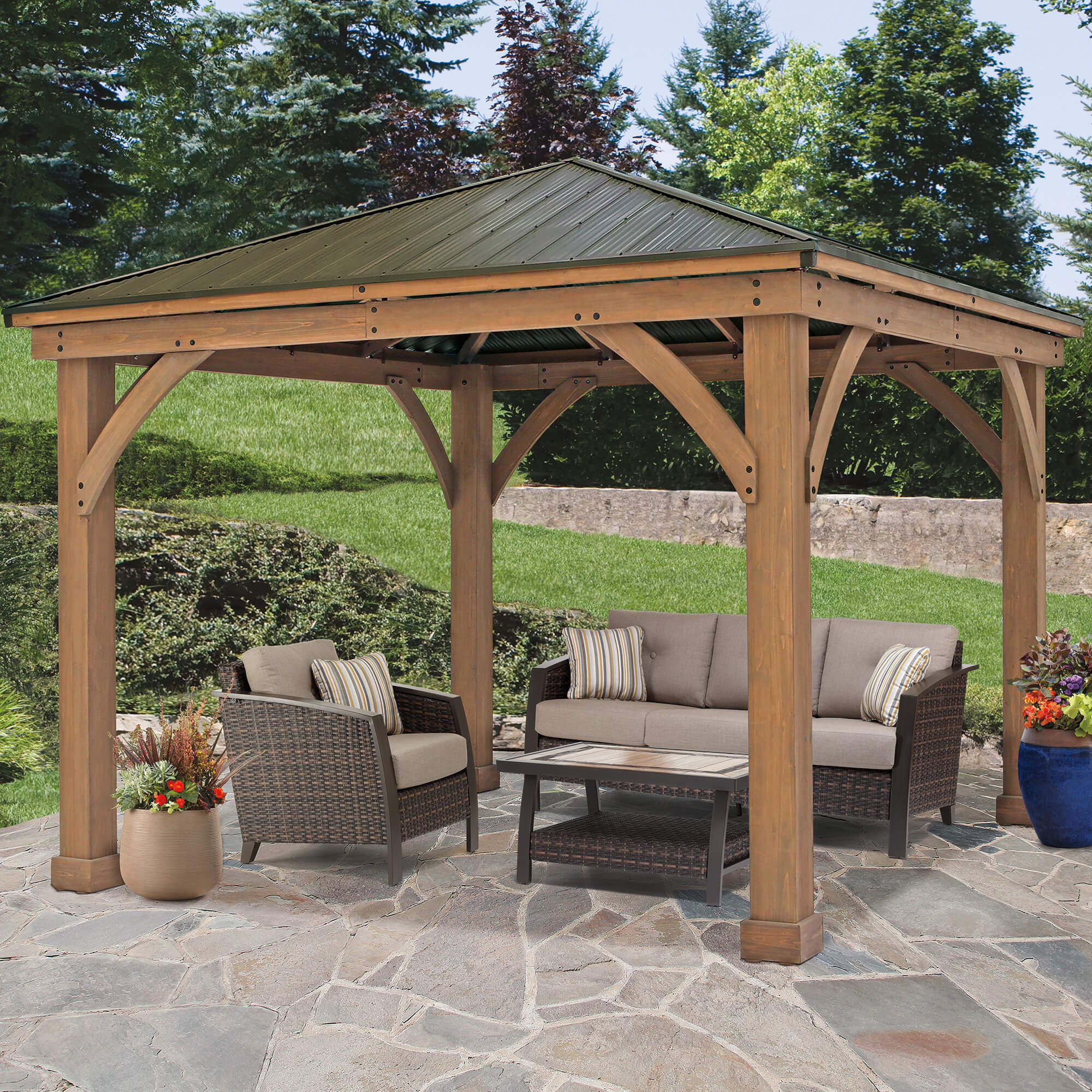 12 x 12 Wood Gazebo with Aluminum Roof