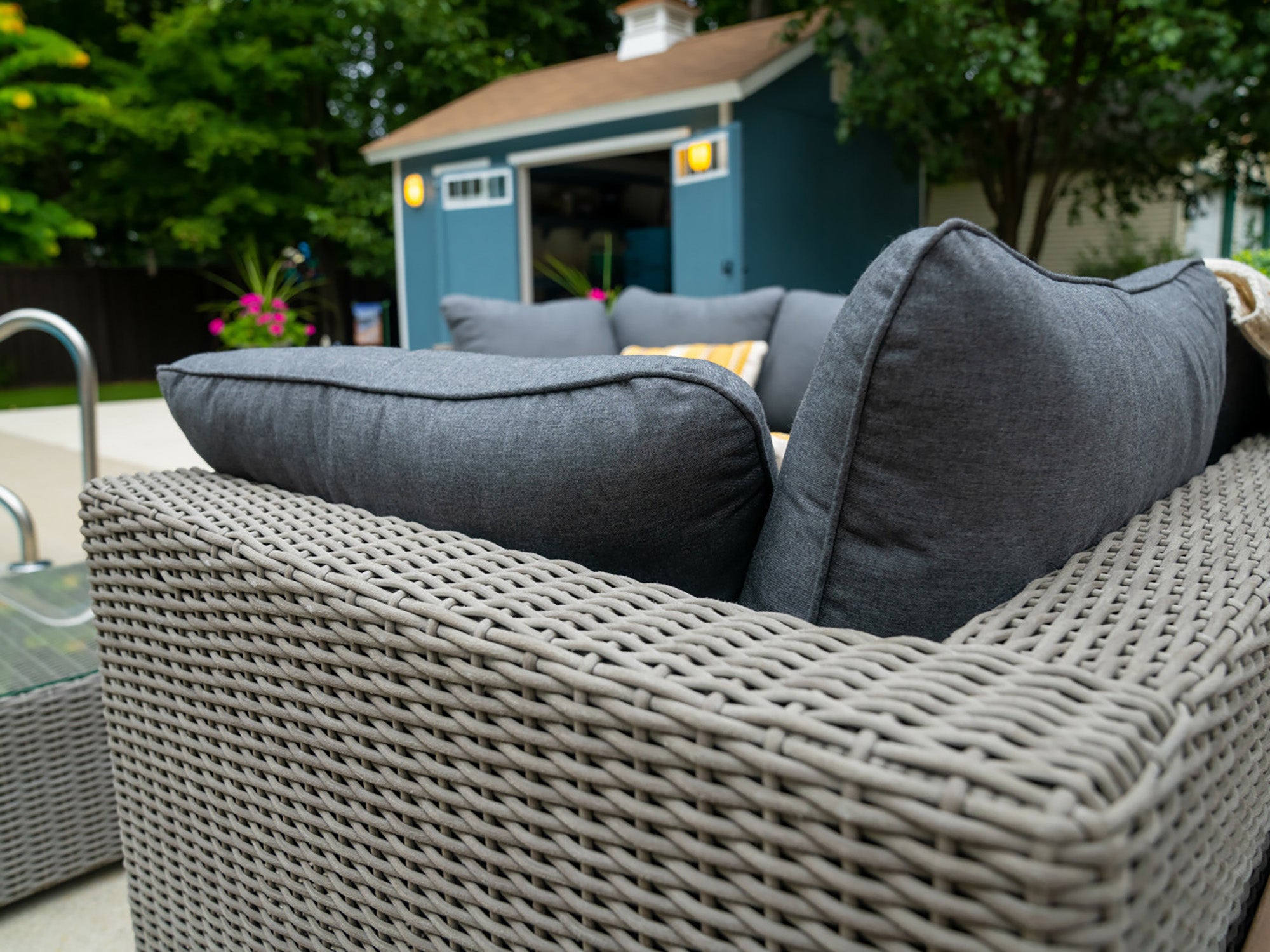 7pc Melbourne Deep Seating Sofa Set Outdoor Wicker Sectional, Driftwood and Charcoal 7pc Melbourne Deep Seating Sofa Set Outdoor Wicker Sectional, Driftwood and Charcoal