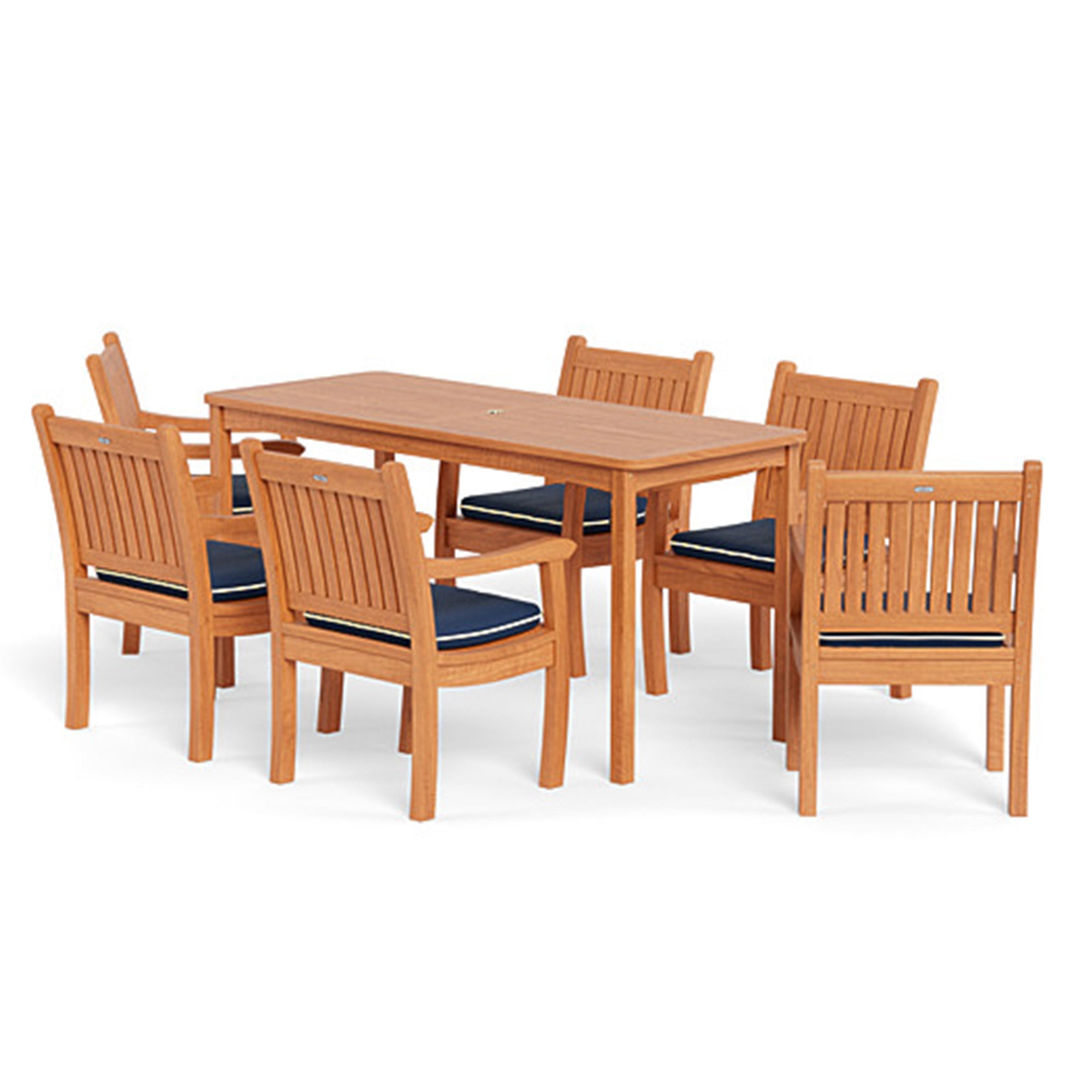 7pc Indonesian Teak Dining Set with Sunbrella Cushions, Canvas Navy 7pc Indonesian Teak Dining Set with Sunbrella Cushions, Canvas Navy