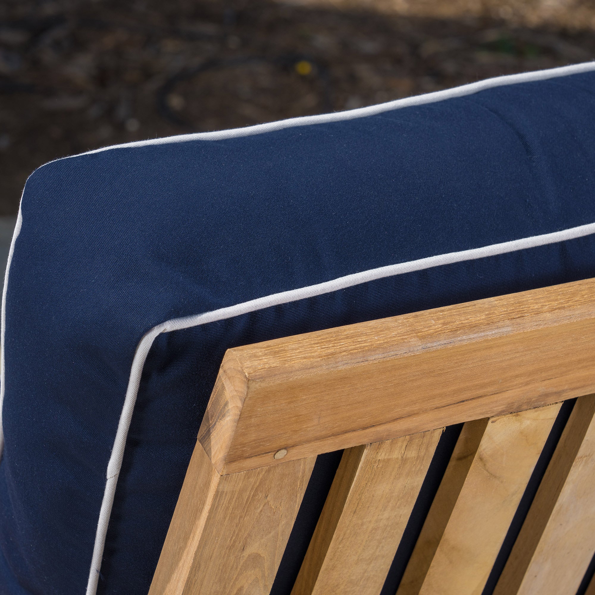 3pc Indonesian Teak Club Chair Set, Sunbrella Navy, 2 Chairs, 1 Side Table 3pc Indonesian Teak Club Chair Set, Sunbrella Navy, 2 Chairs, 1 Side Table