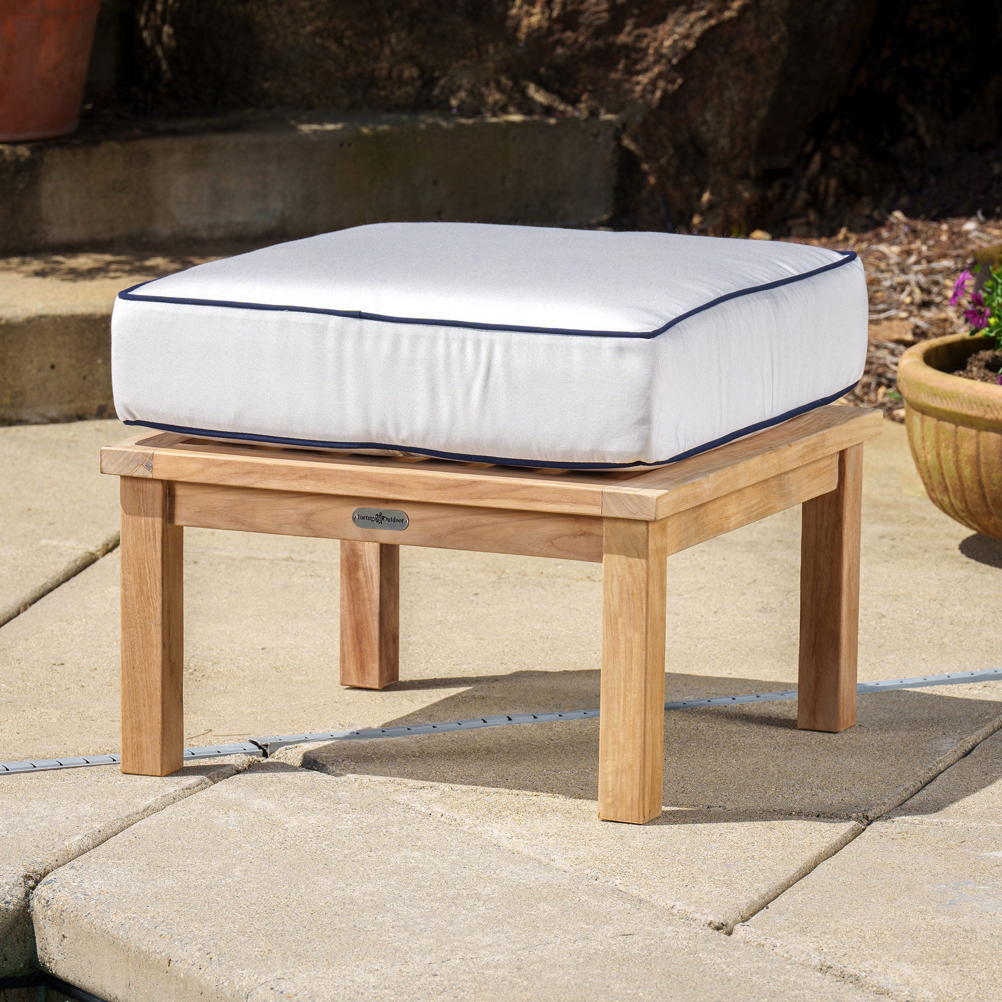 3pc Indonesian Teak Club Chair Set, Sunbrella Canvas (With Ottoman & Side Table) 3pc Indonesian Teak Club Chair Set, Sunbrella Canvas (With Ottoman & Side Table)