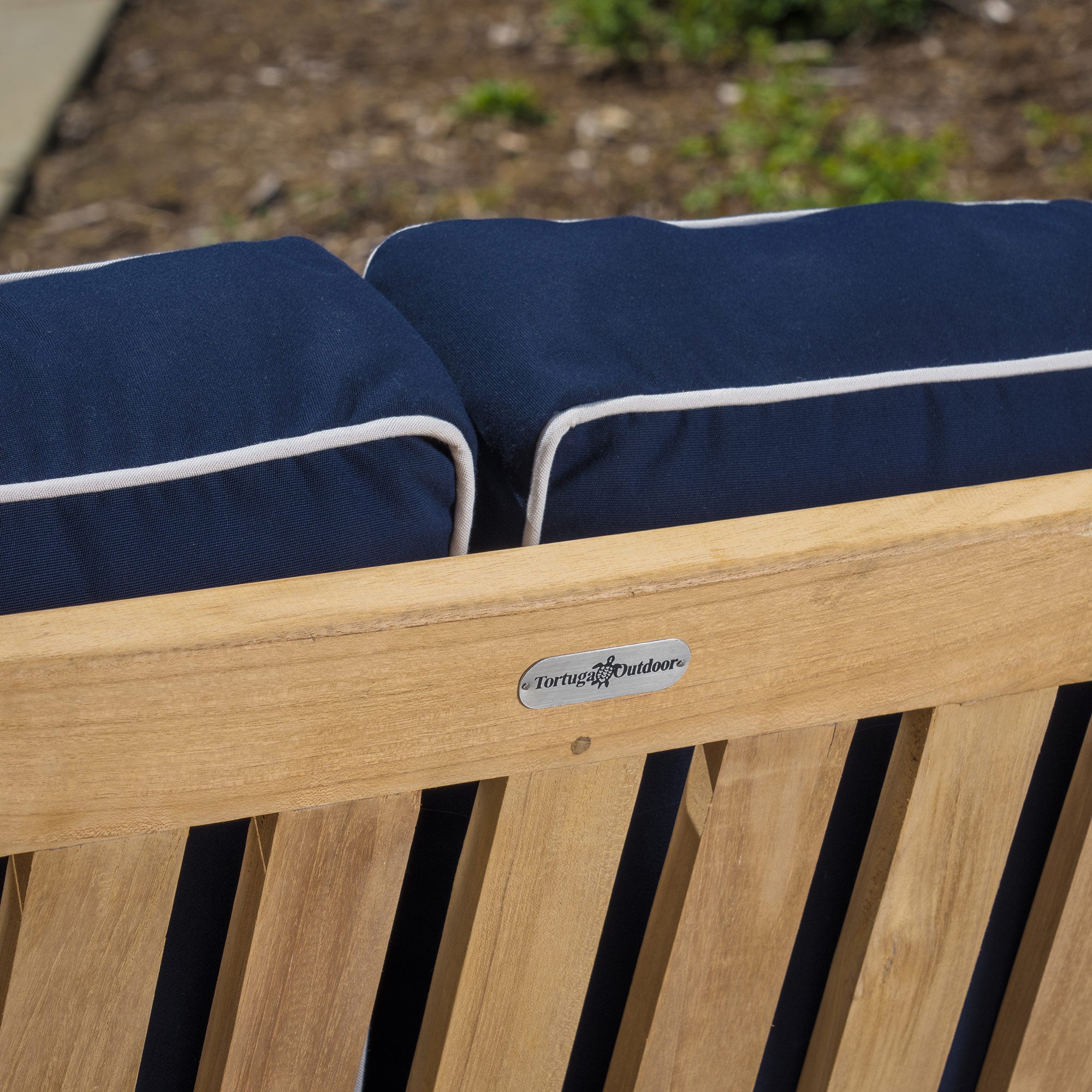 6pc Indonesian Teak Sofa Set, 2 club chairs, 1 ottoman, 1 coffee table, 1 Side Table, Sunbrella Navy 6pc Indonesian Teak Sofa Set, 2 club chairs, 1 ottoman, 1 coffee table, 1 Side Table, Sunbrella Navy