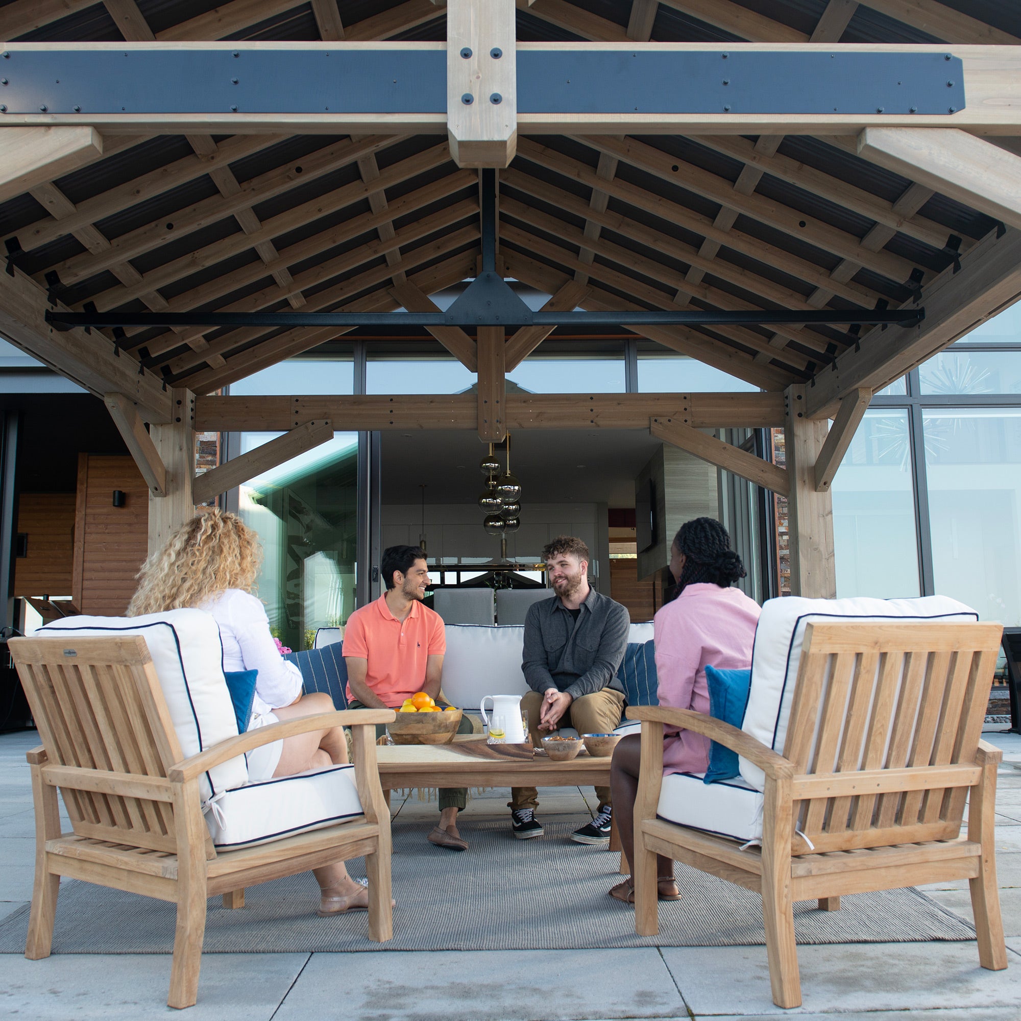 16 x 14 Timber Pavilion Bundle with 4pc Teak Sofa Set 16 x 14 Timber Pavilion Bundle with 4pc Teak Sofa Set