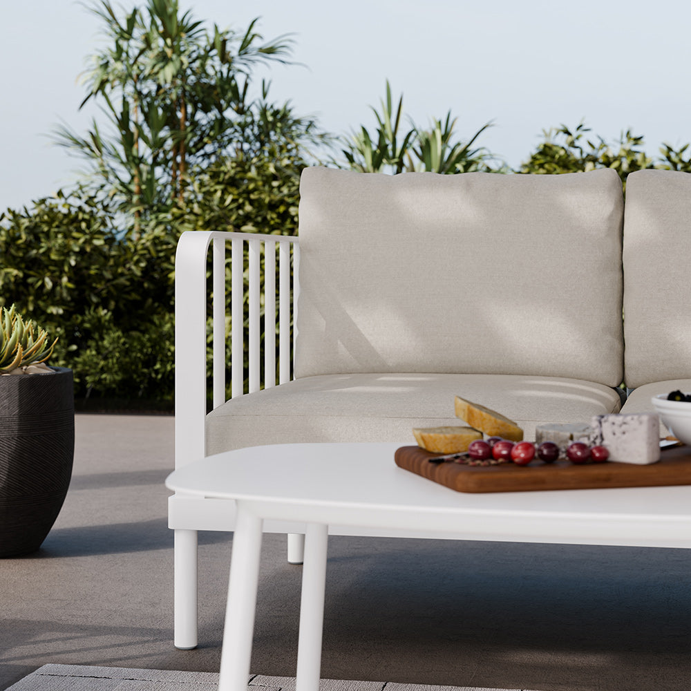 Morelli Modern 5pc Aluminum Loveseat Set with Sunbrella Canvas Cushions Morelli Modern 5pc Aluminum Loveseat Set with Sunbrella Canvas Cushions