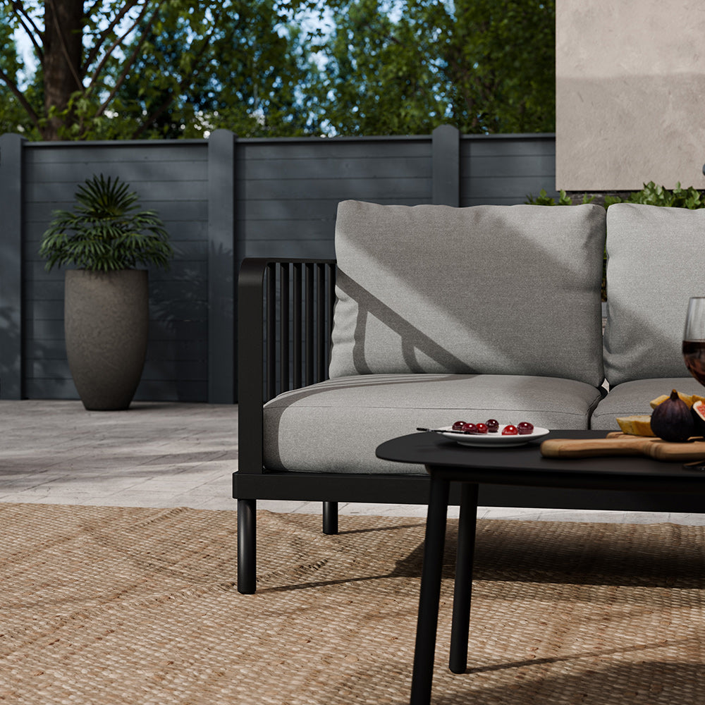 Morelli Modern 5pc Aluminum Loveseat Set with Agora Graphite Cushions Morelli Modern 5pc Aluminum Loveseat Set with Agora Graphite Cushions