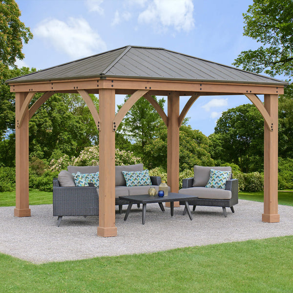12 x 10 Wood Gazebo with Aluminum Roof