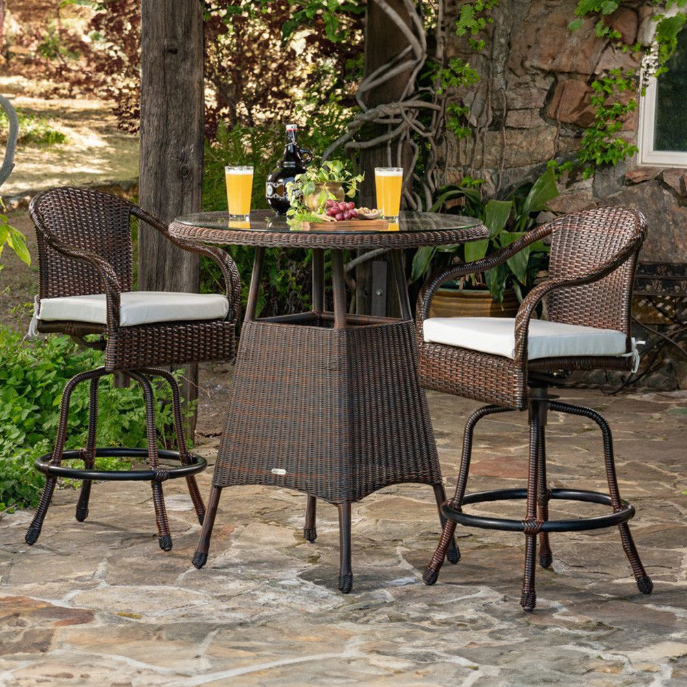 Sea Pines Outdoor Wicker 3pc Bar Set (Mojave + Canvas)