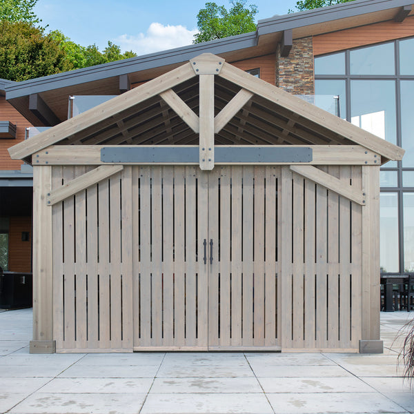 16 x 14 Timber Frame Pavilion Privacy Wall with Barn Doors