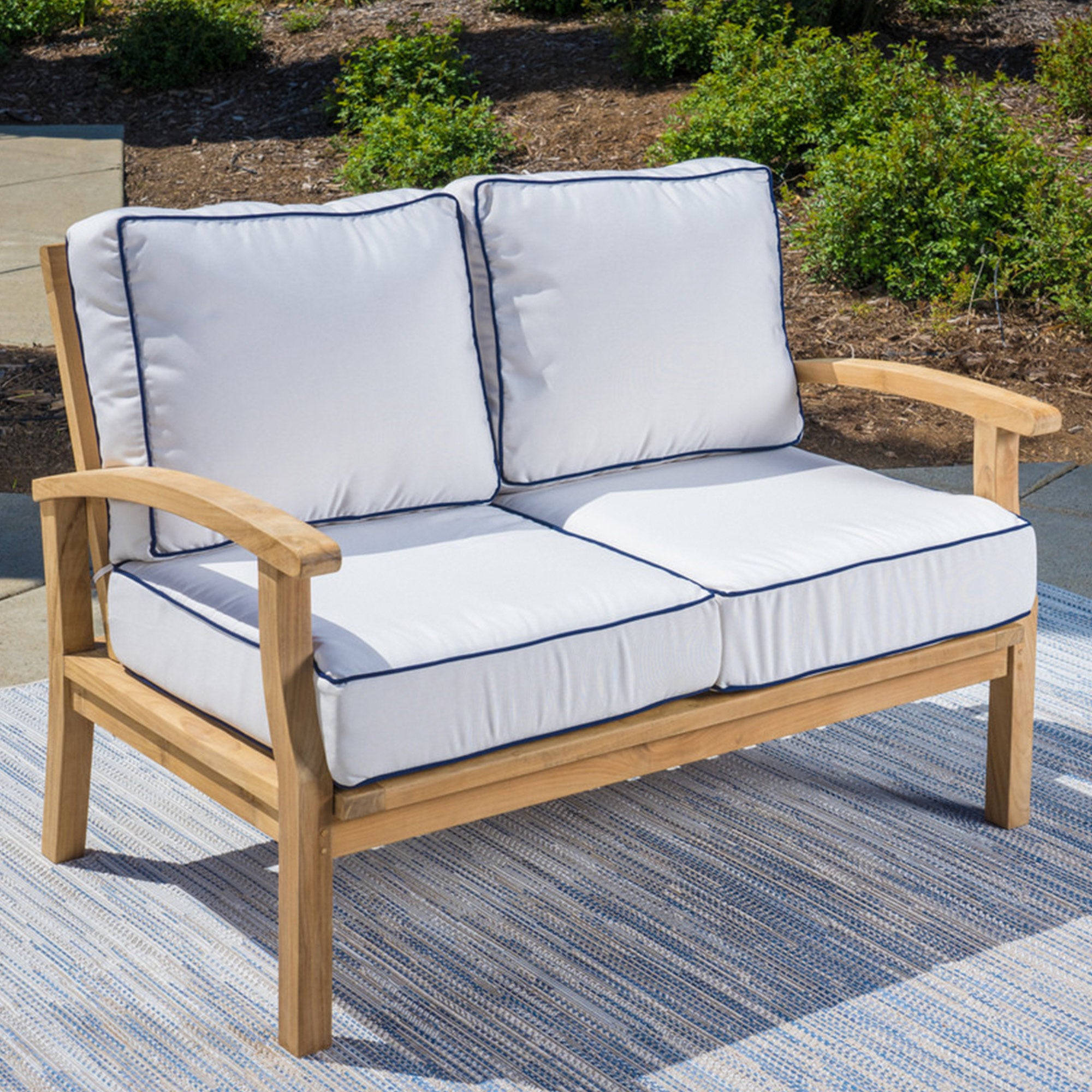 6pc Indonesian Teak Sofa Set, (Loveseat and Fire Table) Sunbrella Canvas