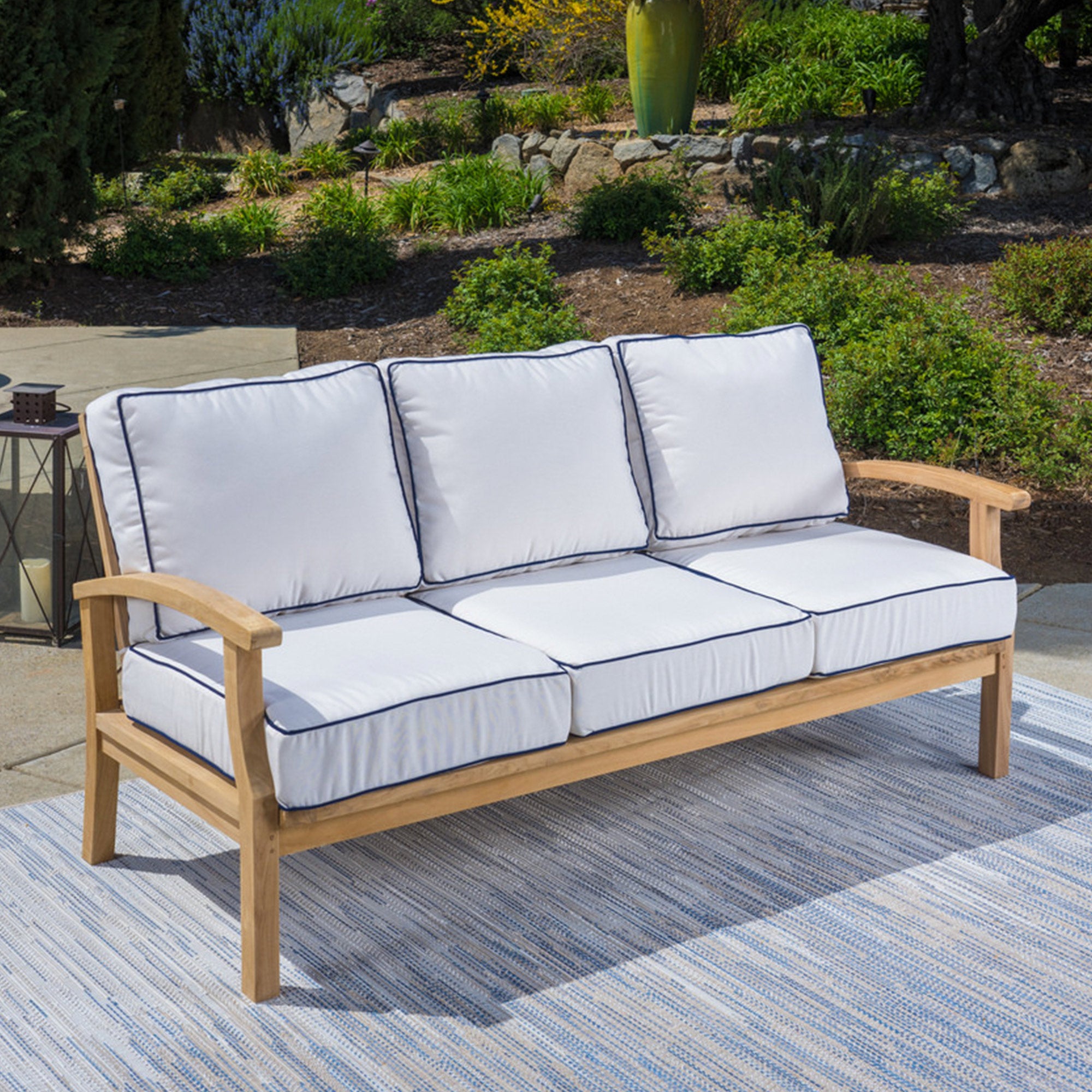 6pc Indonesian Teak Sofa Set, (2 Ottomans) Sunbrella Canvas