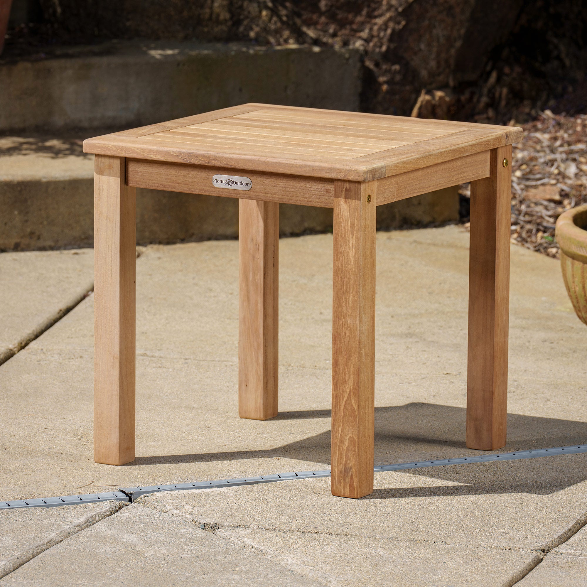 5pc Indonesian Teak Loveseat and Fire Table Set, Sunbrella Canvas