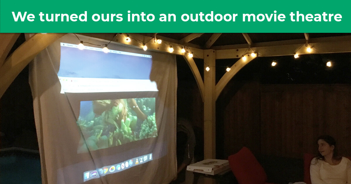 We turned our new gazebo into an outdoor movie theatre