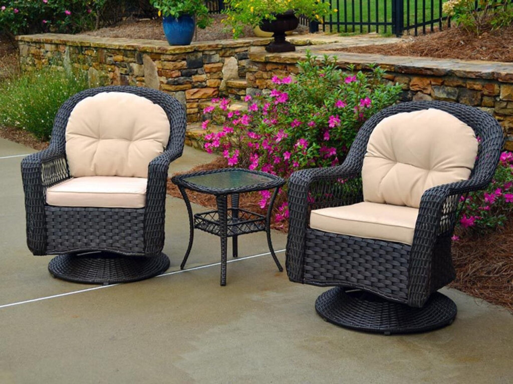 Biloxi Bistro Set – Outdoor Wicker Swivel Chair & Table Set (Dark Roast ...