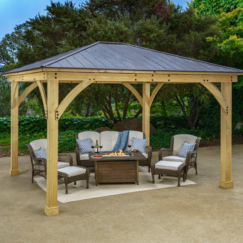 12 x 14 Meridian Gazebo Bundle with Rio Vista 6 Piece Sofa and Fire ...